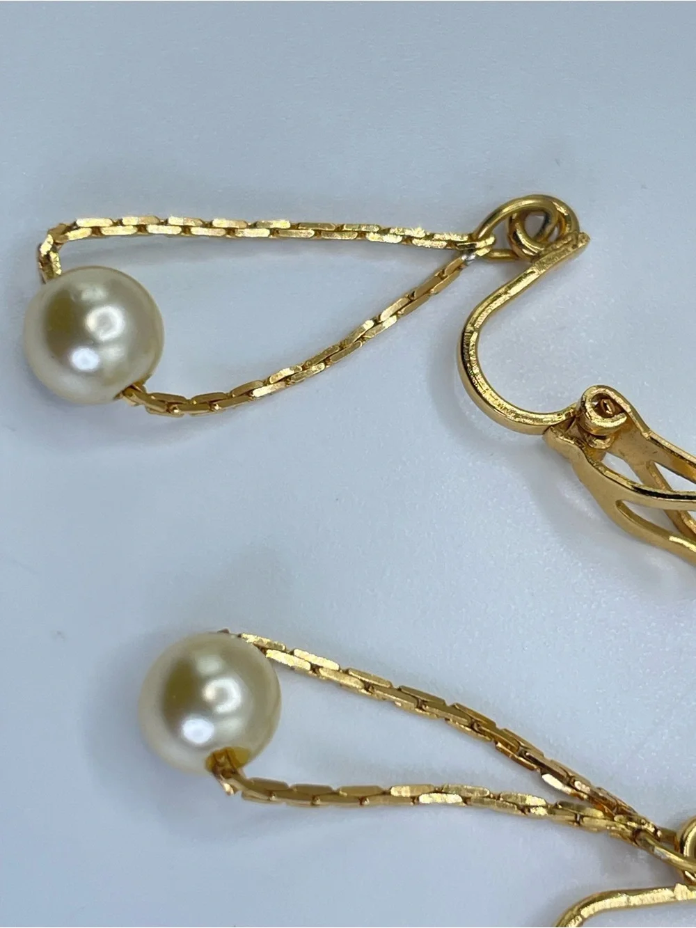 Napier Gold Tone Faux Pearl Dangle Clip On Earrings Vintage Classic
